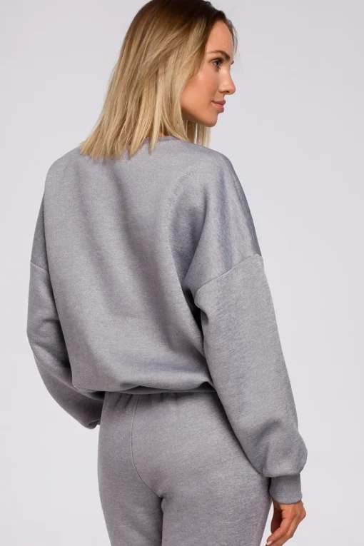 Bluza szeroka z haftem - stalowa
