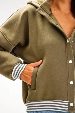 Bluza typu bomberka ze stójką i kapturem - khaki