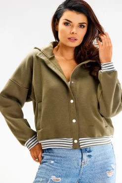 Bluza typu bomberka ze stójką i kapturem - khaki