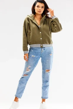 Bluza typu bomberka ze stójką i kapturem - khaki