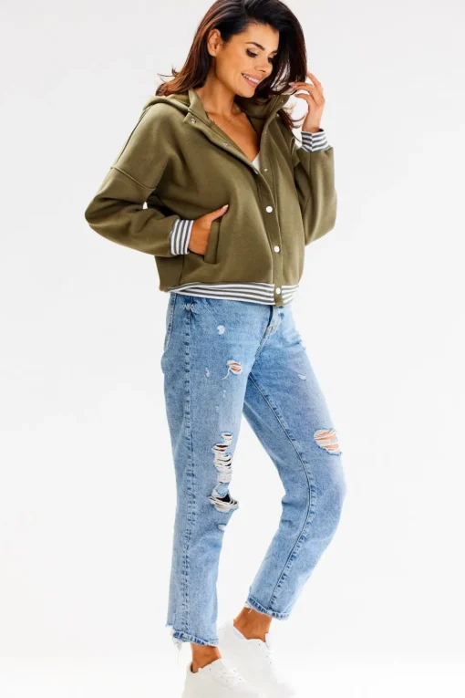 Bluza typu bomberka ze stójką i kapturem - khaki