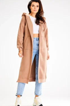 Bluza typu parka z kapturem i kieszeniami - beżowa