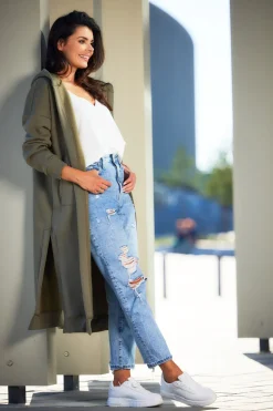 Bluza typu parka z kapturem i kieszeniami - khaki