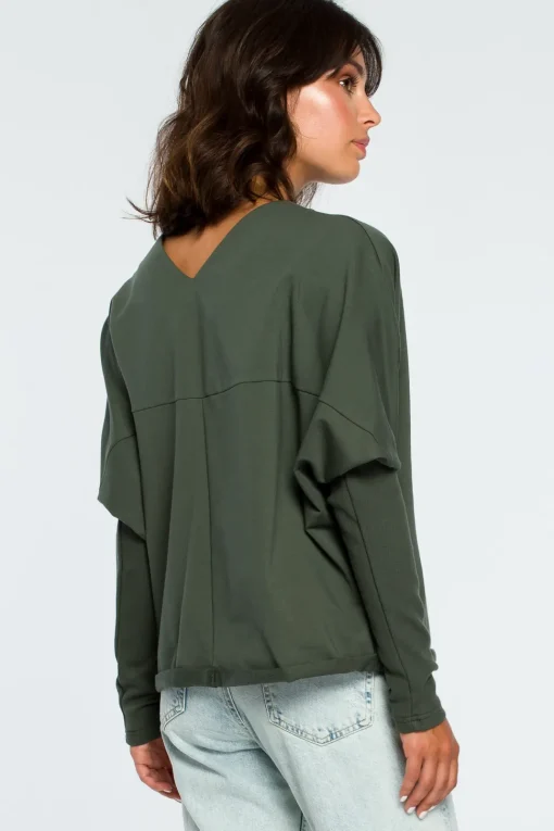 Bluza z dekoltem z tyłu - militarno-zielona