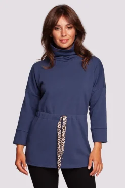 Bluza z golfem o przedłużonym kroju - niebieska