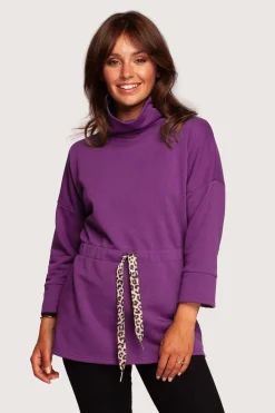Bluza z golfem o przedłużonym kroju - purpurowa