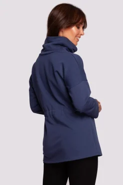 Bluza z golfem o przedłużonym kroju - niebieska