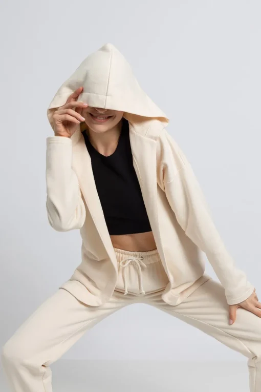 Bluza z kapturem bez zapięcia - waniliowa