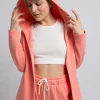 Bluza z kapturem bez zapięcia - koralowa