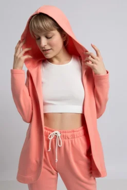 Bluza z kapturem bez zapięcia - koralowa
