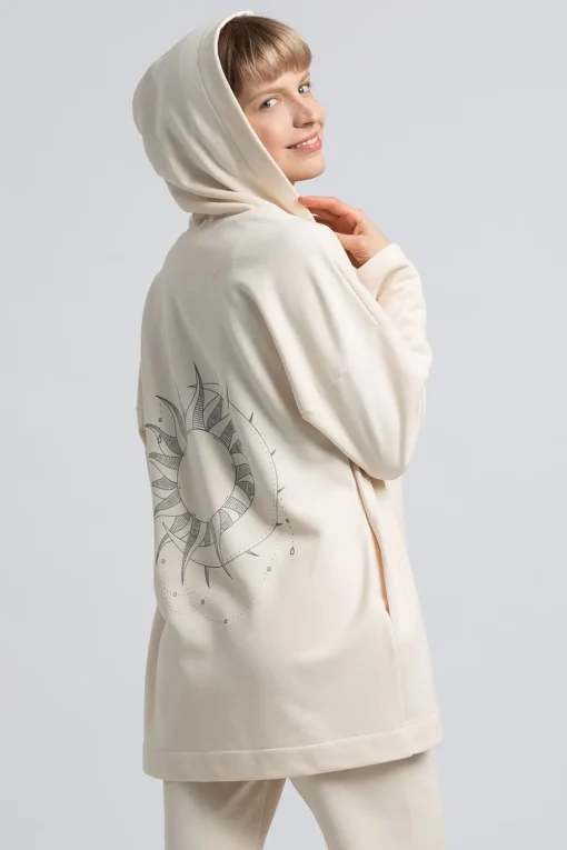 Bluza z kapturem bez zapięcia - waniliowa