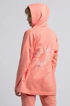 Bluza z kapturem bez zapięcia - koralowa