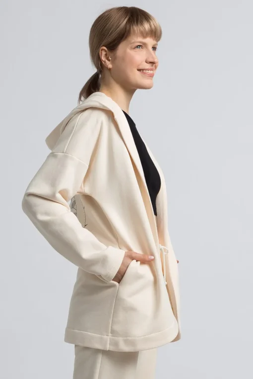 Bluza z kapturem bez zapięcia - waniliowa