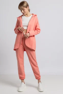 Bluza z kapturem bez zapięcia - koralowa