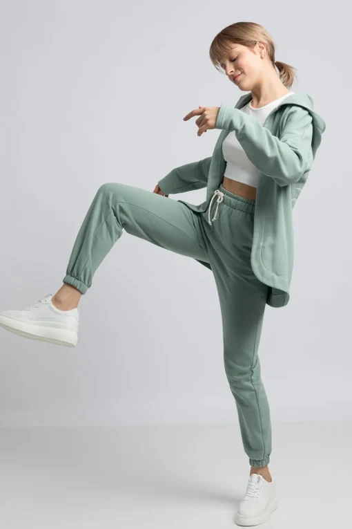 Bluza z kapturem bez zapięcia - miętowa