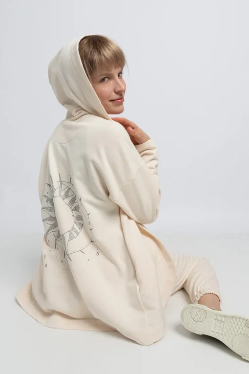 Bluza z kapturem bez zapięcia - waniliowa