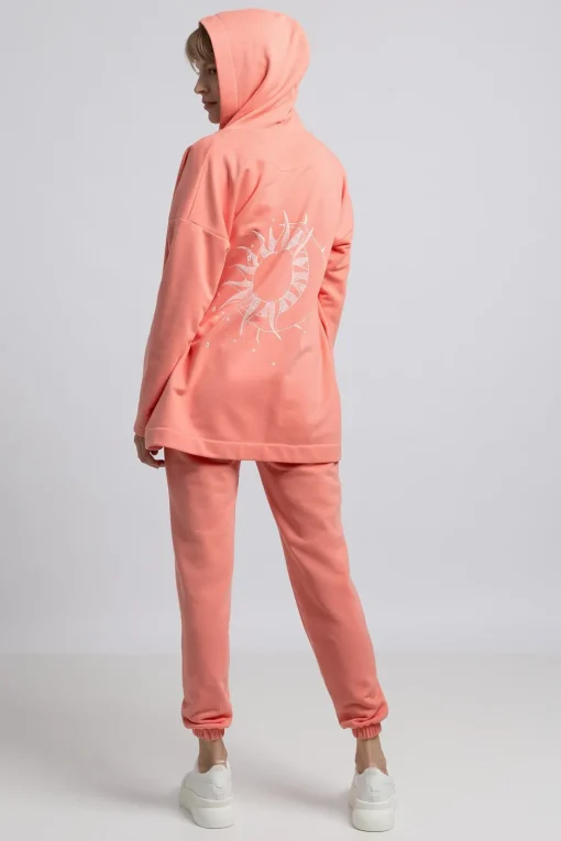 Bluza z kapturem bez zapięcia - koralowa