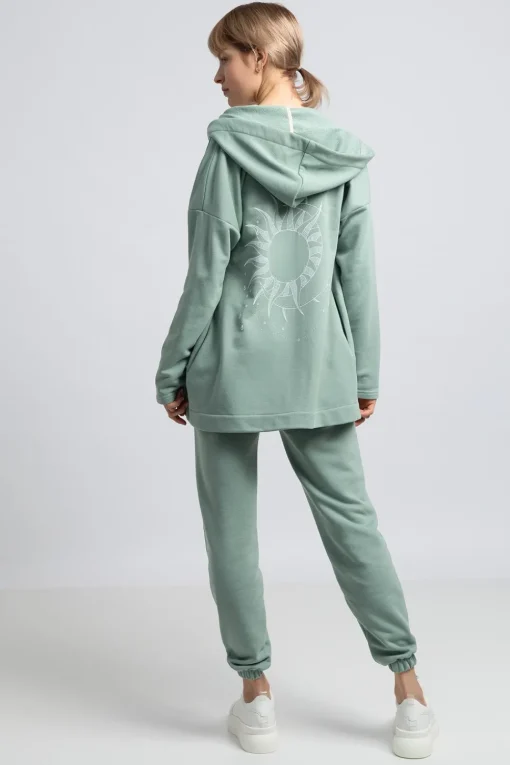 Bluza z kapturem bez zapięcia - miętowa
