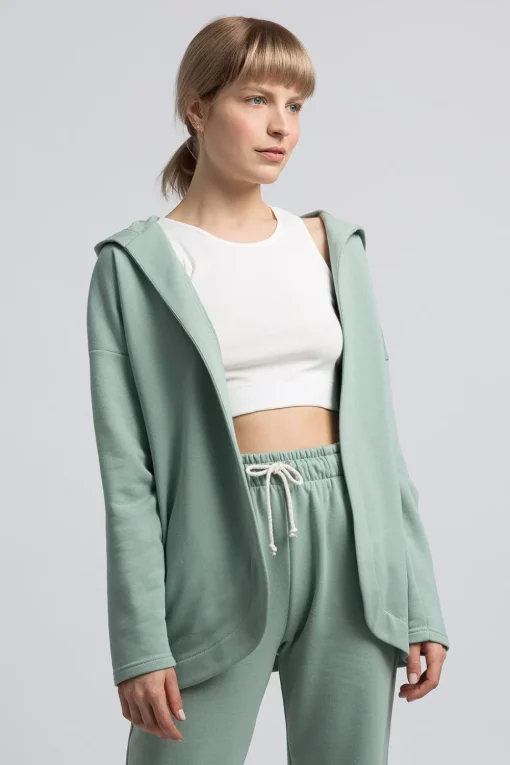 Bluza z kapturem bez zapięcia - miętowa
