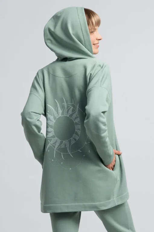 Bluza z kapturem bez zapięcia - miętowa