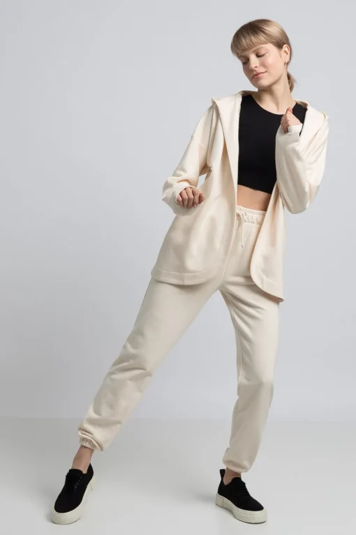 Bluza z kapturem bez zapięcia - waniliowa