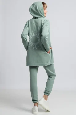 Bluza z kapturem bez zapięcia - miętowa