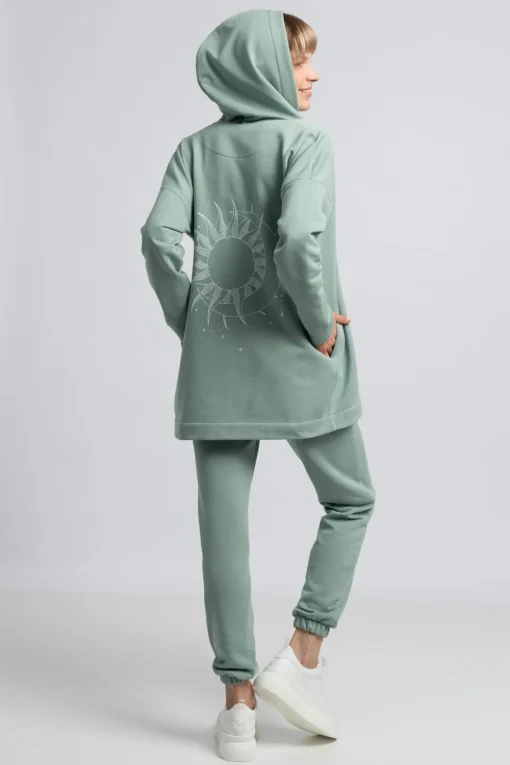 Bluza z kapturem bez zapięcia - miętowa