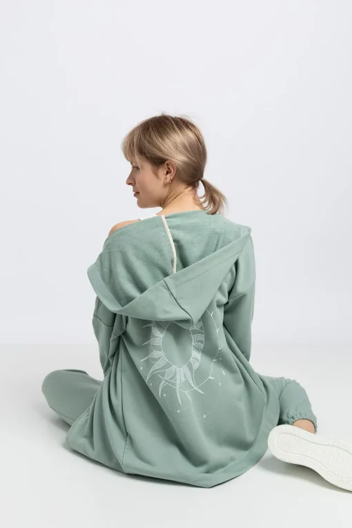 Bluza z kapturem bez zapięcia - miętowa