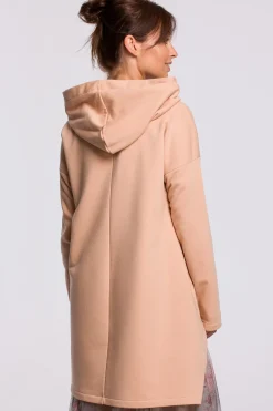 Bluza z kapturem i asymetrycznym rozcięciem - beżowa