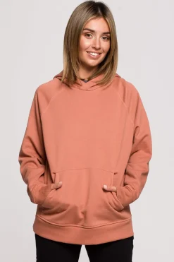 Bluza z kapturem i kieszenią kangurek - ceglasta