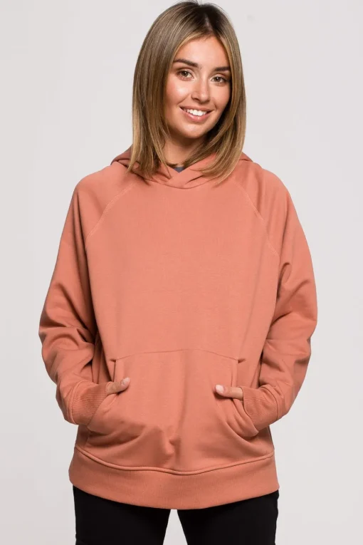 Bluza z kapturem i kieszenią kangurek - ceglasta