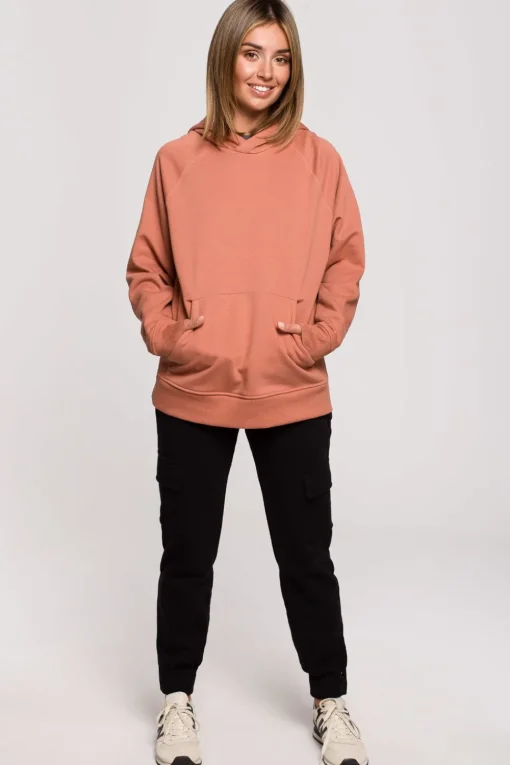 Bluza z kapturem i kieszenią kangurek - ceglasta