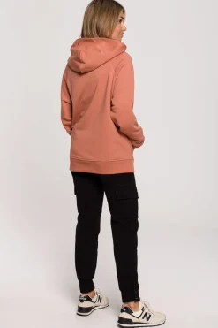 Bluza z kapturem i kieszenią kangurek - ceglasta
