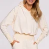 Bluza z kapturem i wysokim ściągaczem - śmietankowa