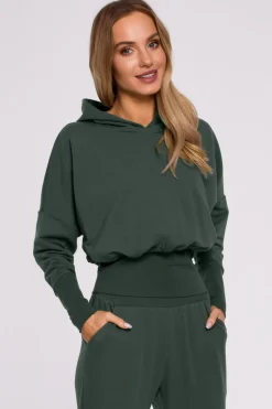 Bluza z kapturem i wysokim ściągaczem - militarno-zielona
