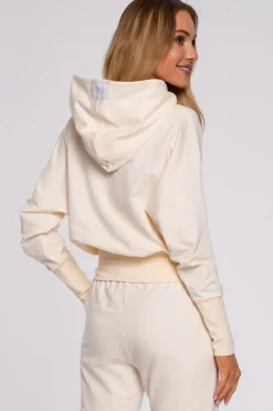 Bluza z kapturem i wysokim ściągaczem - śmietankowa