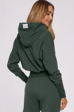 Bluza z kapturem i wysokim ściągaczem - militarno-zielona