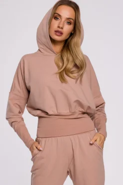 Bluza z kapturem i wysokim ściągaczem - mocca
