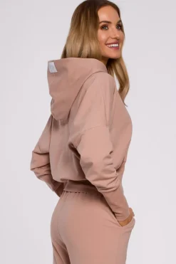 Bluza z kapturem i wysokim ściągaczem - mocca