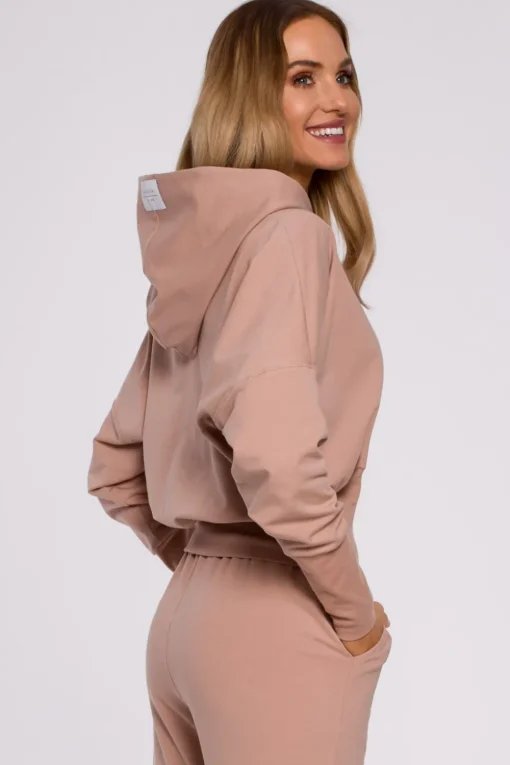 Bluza z kapturem i wysokim ściągaczem - mocca
