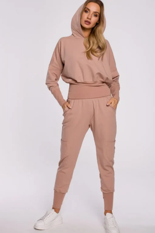 Bluza z kapturem i wysokim ściągaczem - mocca