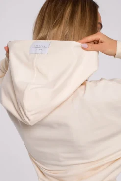 Bluza z kapturem i wysokim ściągaczem - śmietankowa