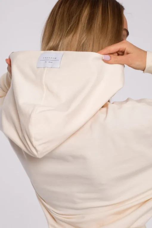 Bluza z kapturem i wysokim ściągaczem - śmietankowa