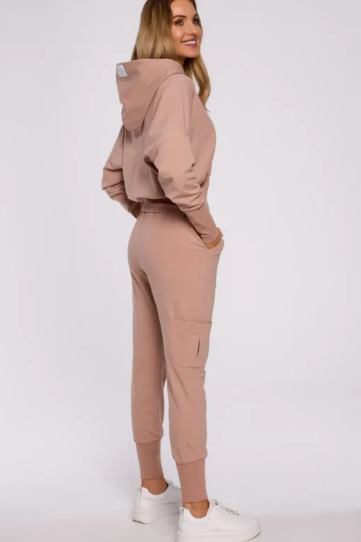 Bluza z kapturem i wysokim ściągaczem - mocca