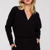 Bluza z kopertowym dekoltem - czarna