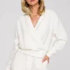 Bluza z kopertowym dekoltem - kremowa