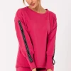 Bluza z lampasami na rękawach - koralowa