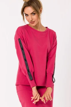 Bluza z lampasami na rękawach - koralowa