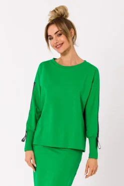 Bluza z lampasami na rękawach - soczysto-zielona