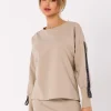 Bluza z lampasami na rękawach - beżowa